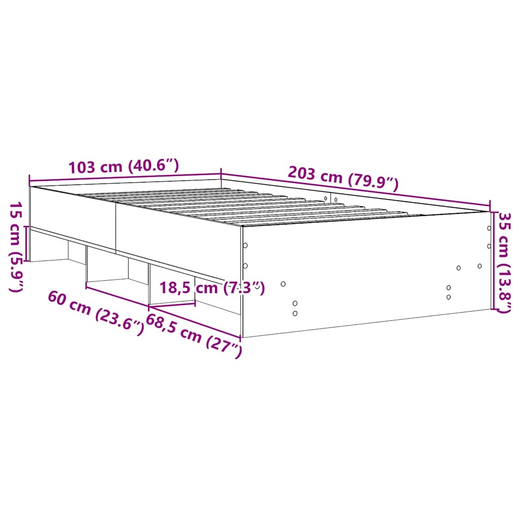 vidaXL Bed Frame without Mattress Sonoma Oak 100x200cm Engineered Wood