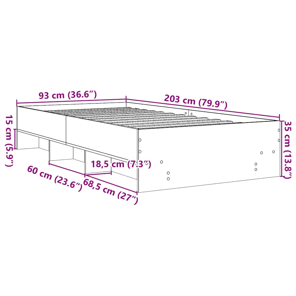 vidaXL Bed Frame without Mattress Sonoma Oak 90x200 cm Engineered Wood