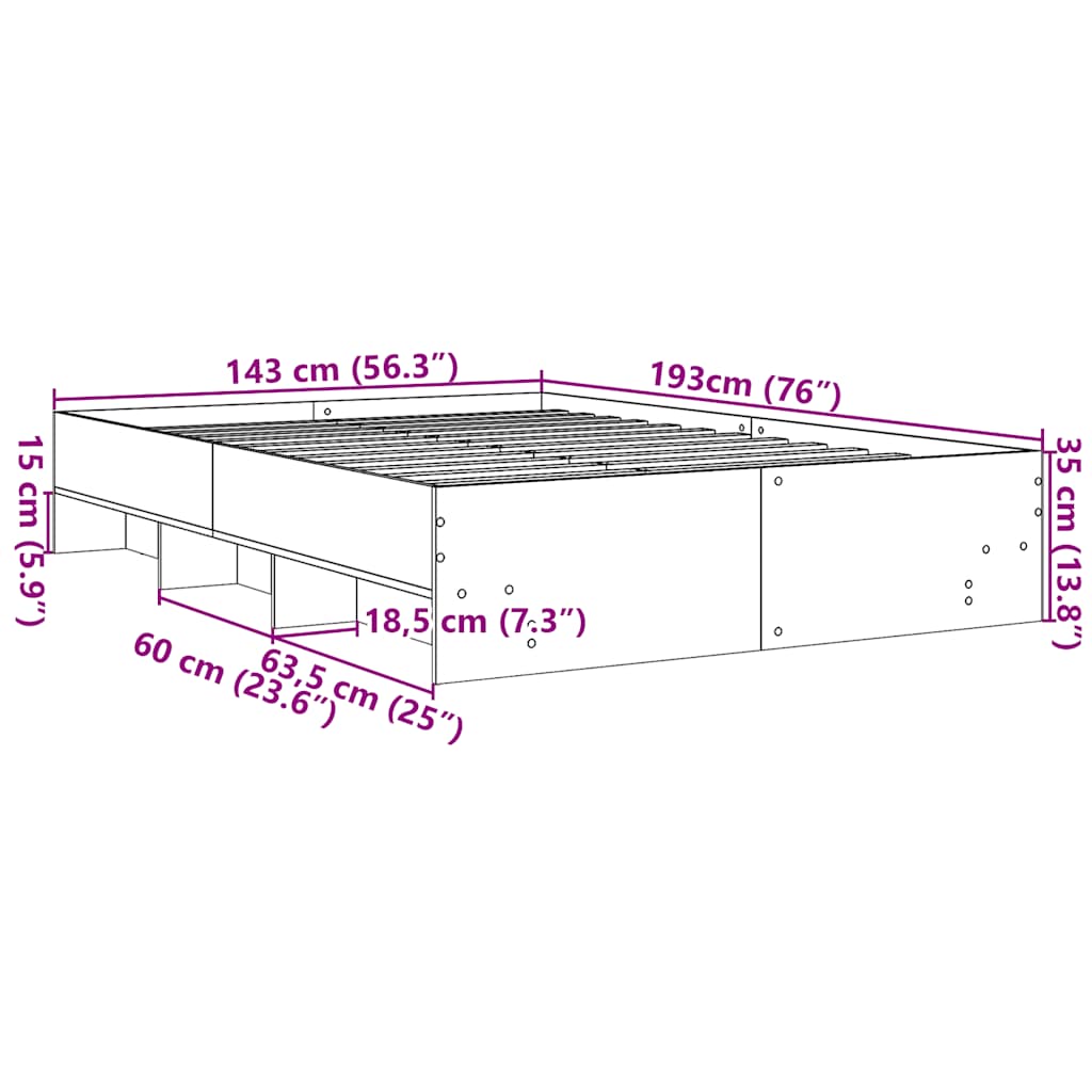 vidaXL Bed Frame without Mattress Brown Oak 140x190 cm Engineered Wood