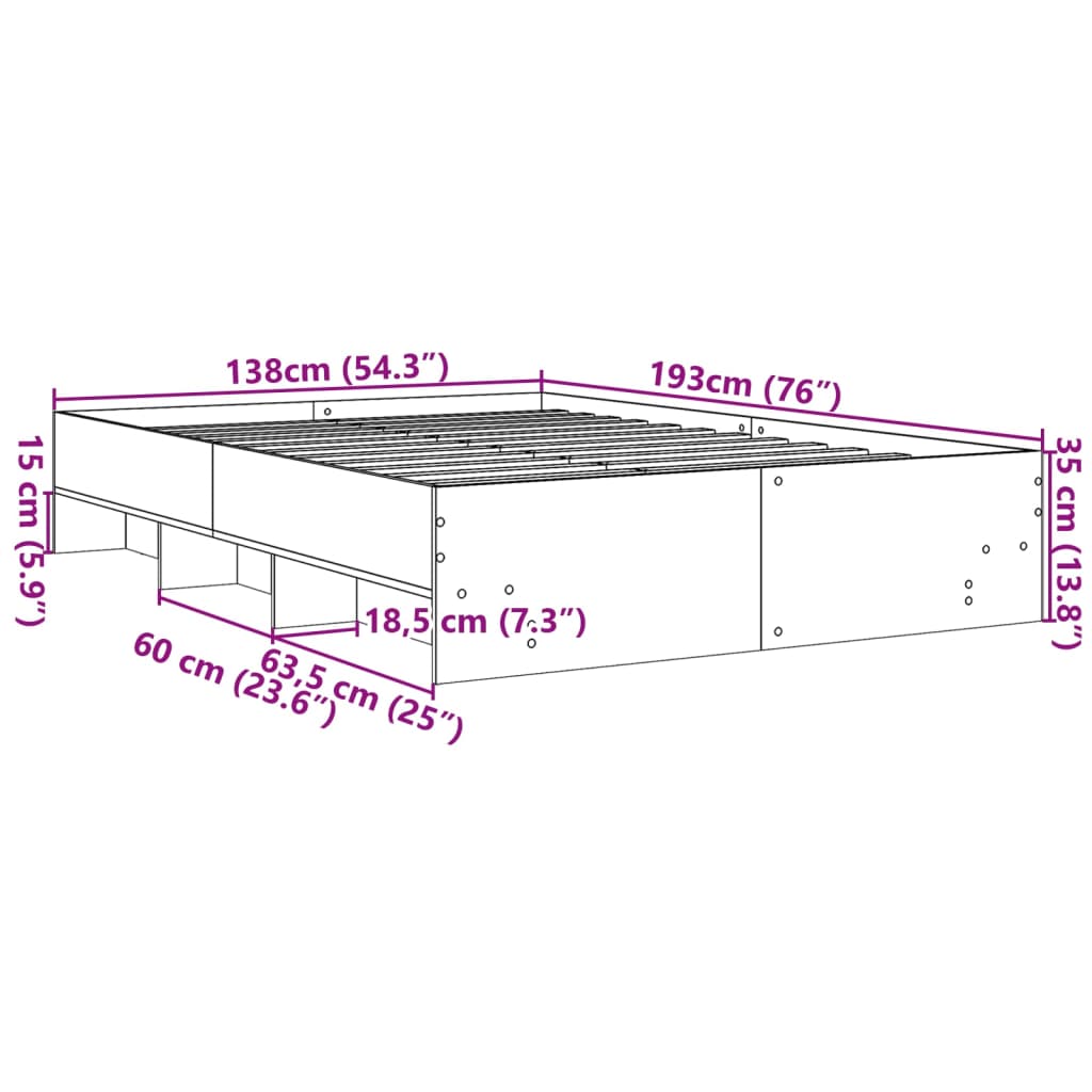 vidaXL Bed Frame without Mattress Concrete Grey 135x190cm Engineered Wood