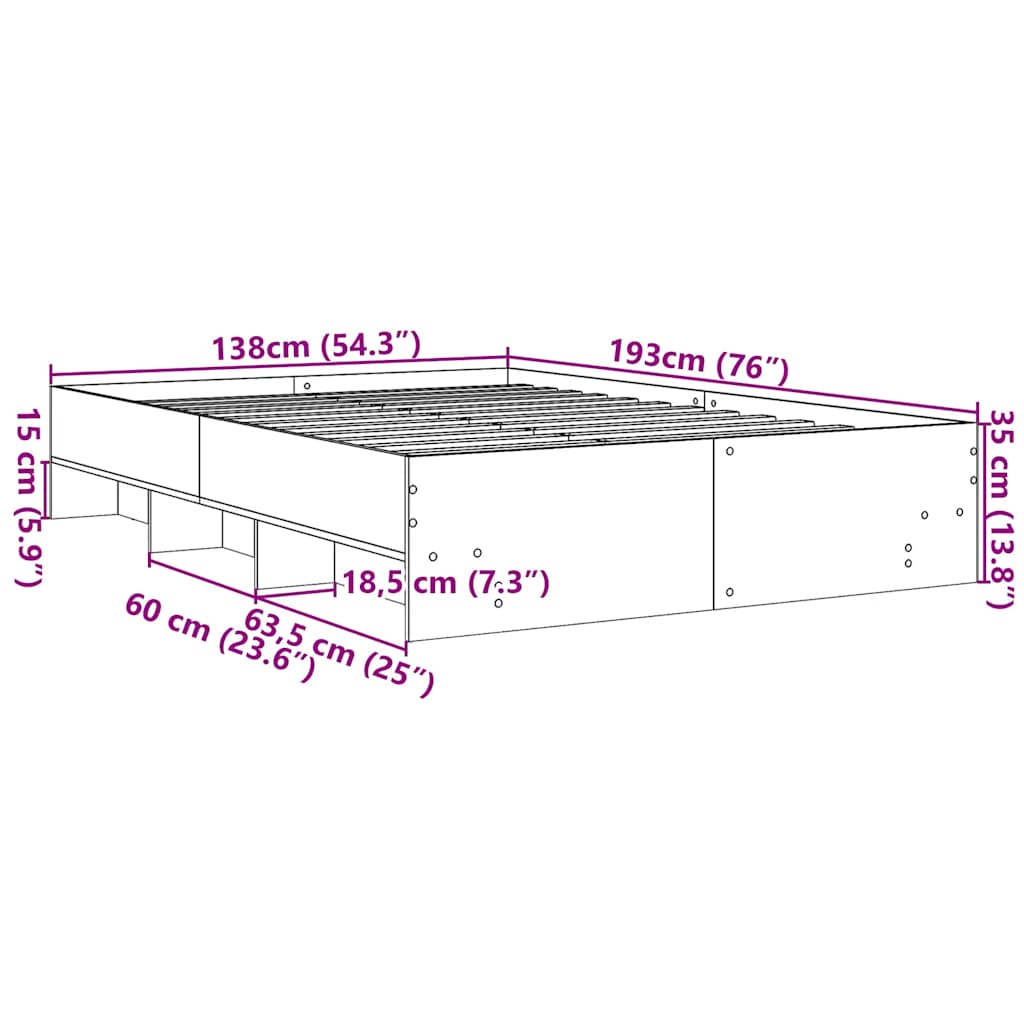 vidaXL Bed Frame without Mattress Smoked Oak 135x190 cm Engineered Wood