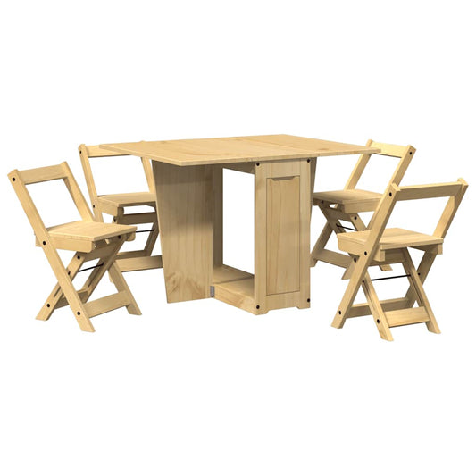 vidaXL 5 Piece Butterfly Dining Set "Corona" Foldable Wax Brown Pinewood