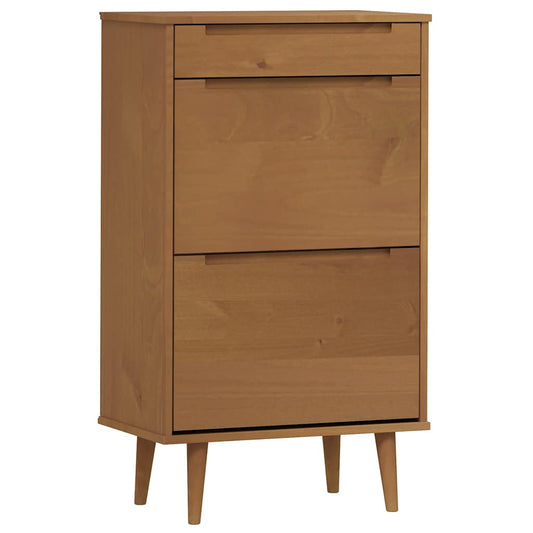 vidaXL Shoe Cabinet "MOLDE" Brown 59,5x35x103 cm Solid Wood Pine