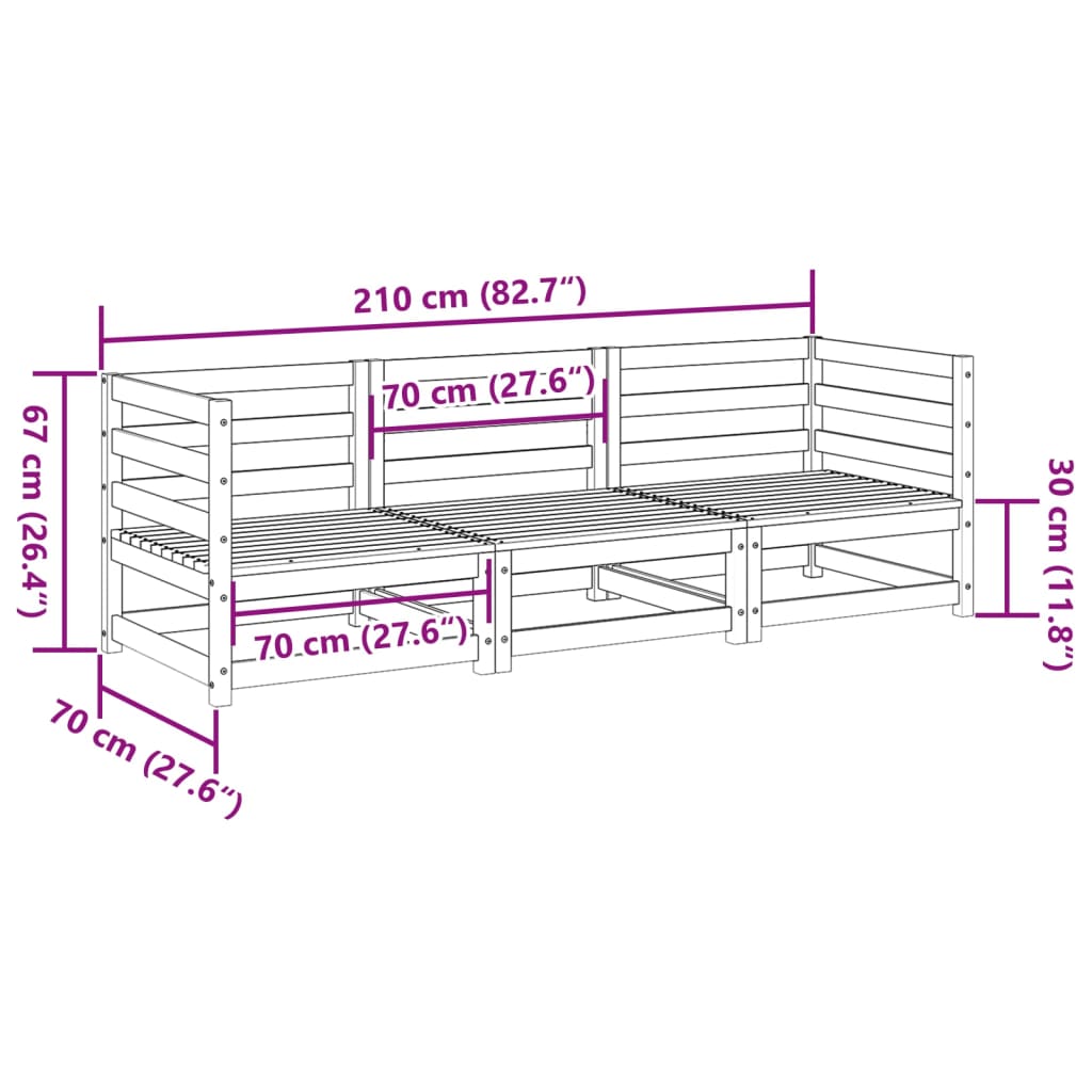 vidaXL 3 Piece Garden Sofa Set Solid Wood Douglas Fir