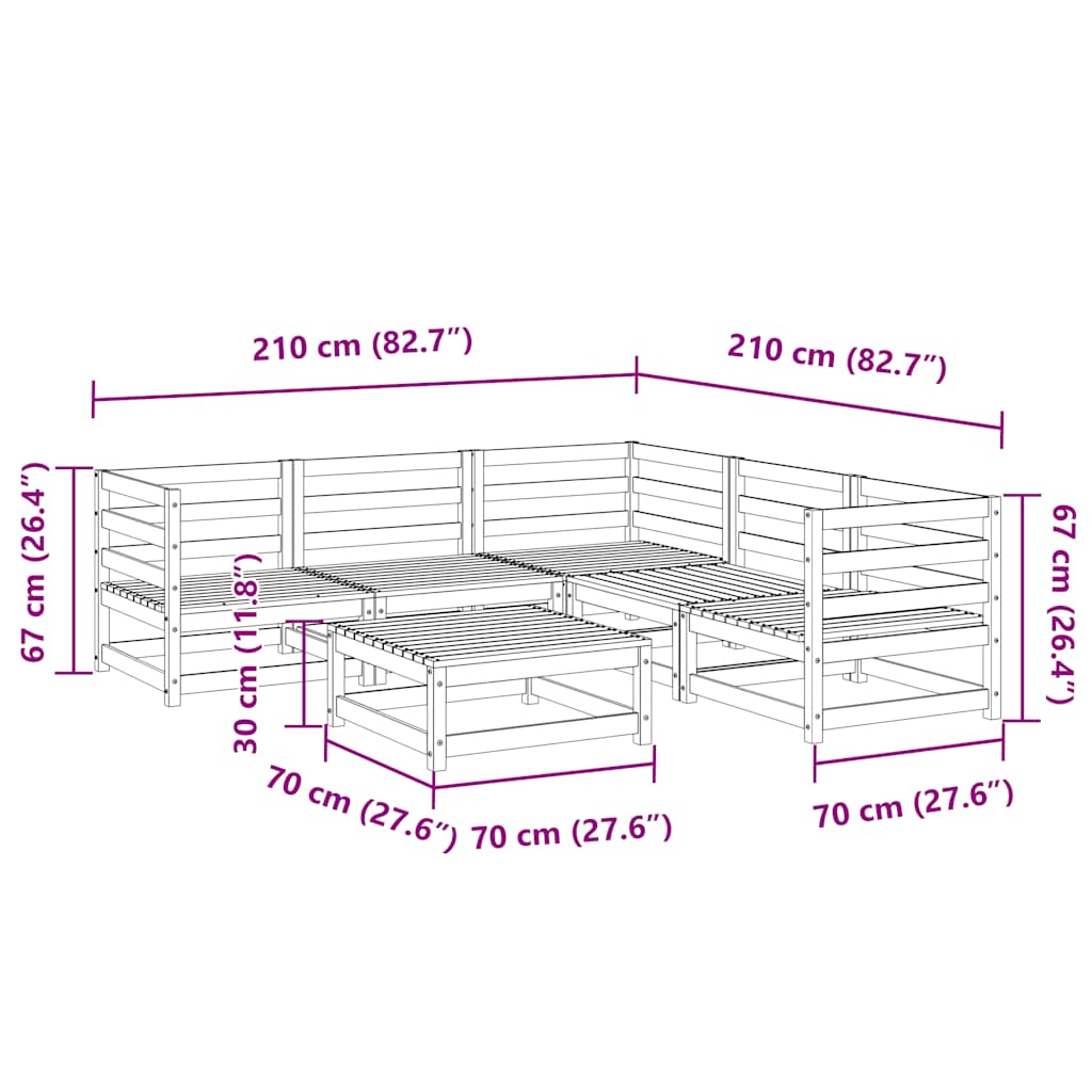 vidaXL 6 Piece Garden Sofa Set Solid Wood Pine