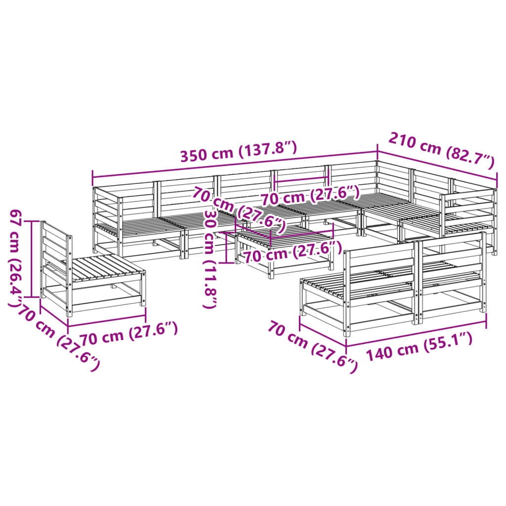vidaXL Garden Sofa Set | Natural Wood | Solid Pine Wood | Large | Modular