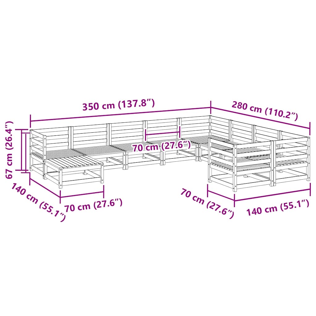 vidaXL 10 Piece Garden Sofa Set Solid Wood Douglas Fir