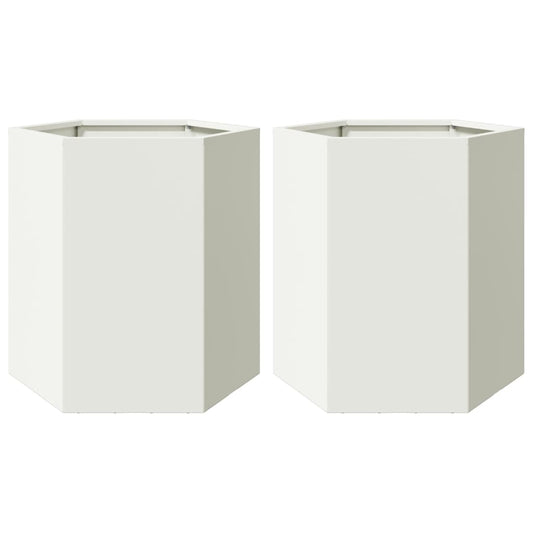 vidaXL Garden Planter 2 pcs White Hexagon 46x40x45 cm Steel