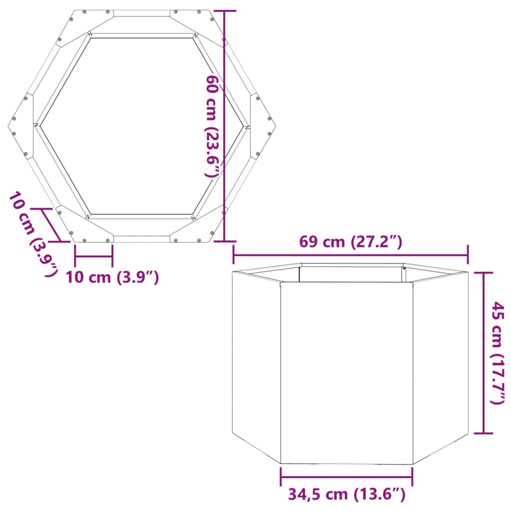 vidaXL Garden Planter White Hexagon 69x60x45 cm Steel