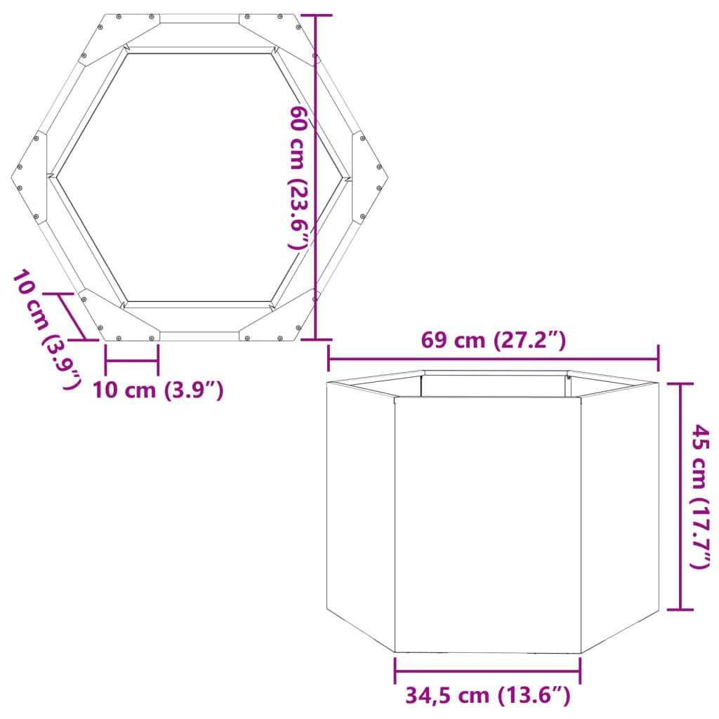 vidaXL Garden Planter Anthracite Hexagon 69x60x45 cm Steel