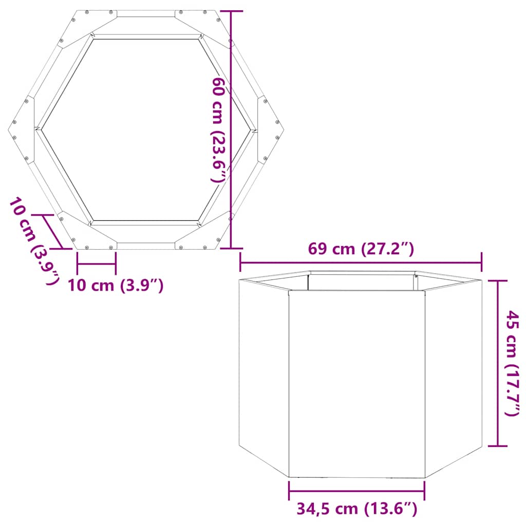 vidaXL Garden Planter Hexagon 69x60x45 cm Stainless Steel