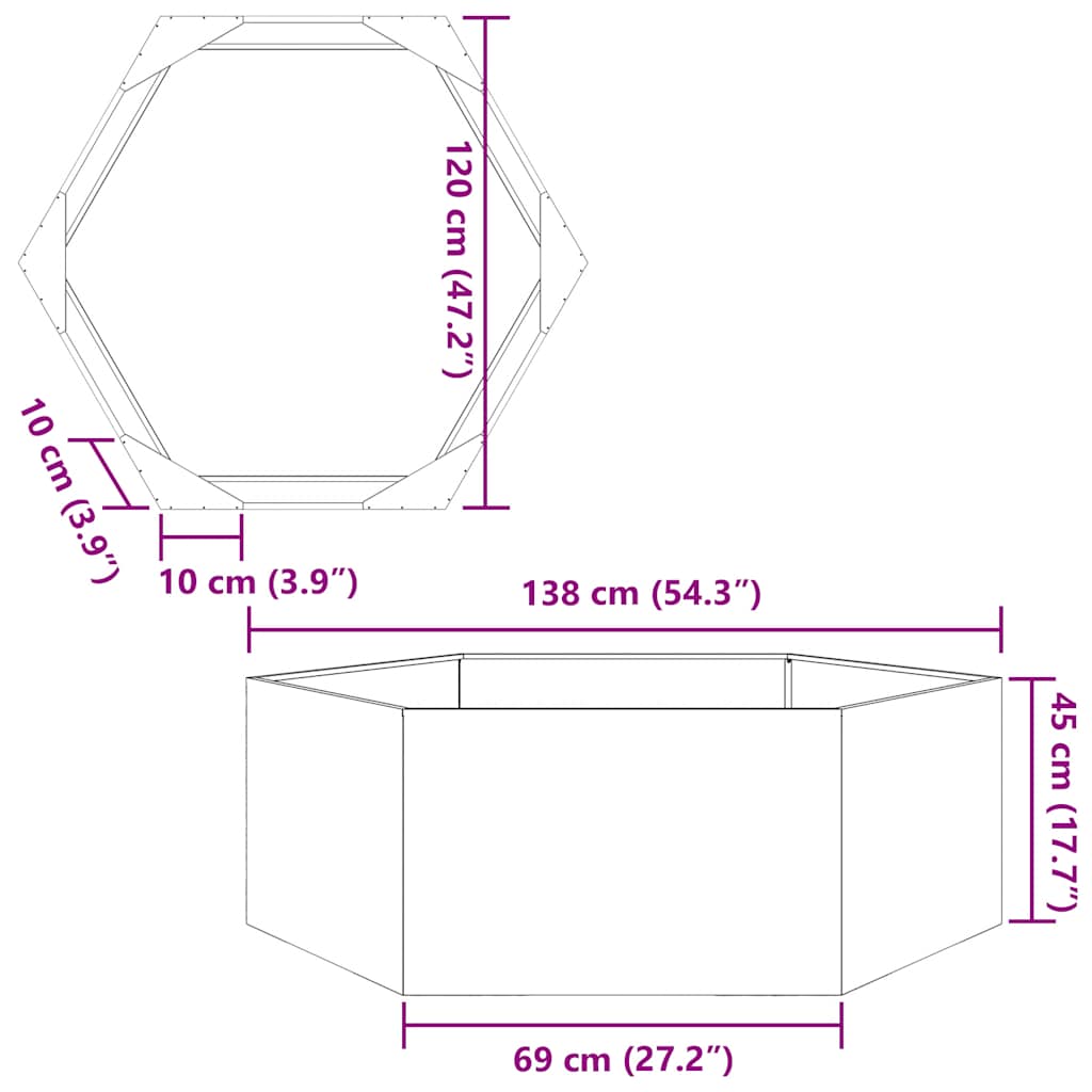 vidaXL Garden Planter Hexagon 138x120x45 cm Galvanized Steel