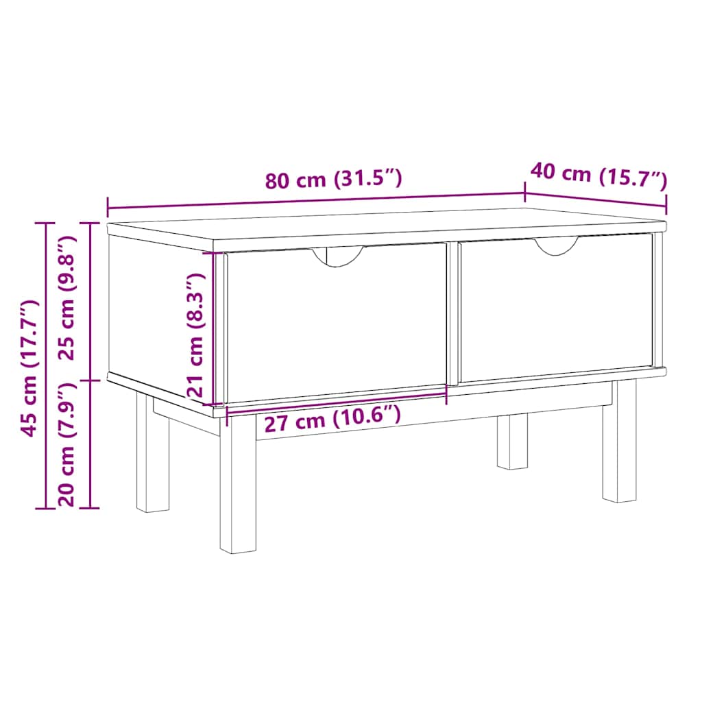 vidaXL Hallway Bench "OTTA" 80x40x45 cm Solid Wood Pine