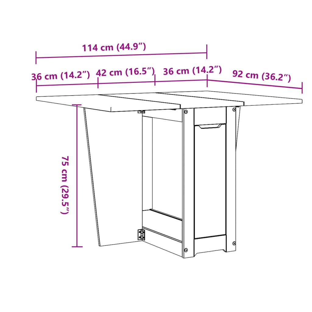 vidaXL Butterfly Dining Table Foldable "Corona" Grey Solid Wood Pine