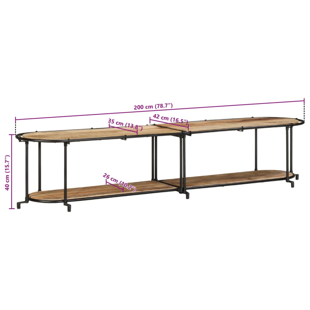 vidaXL TV Cabinet 200x42x40 cm Solid Wood Rough Mango