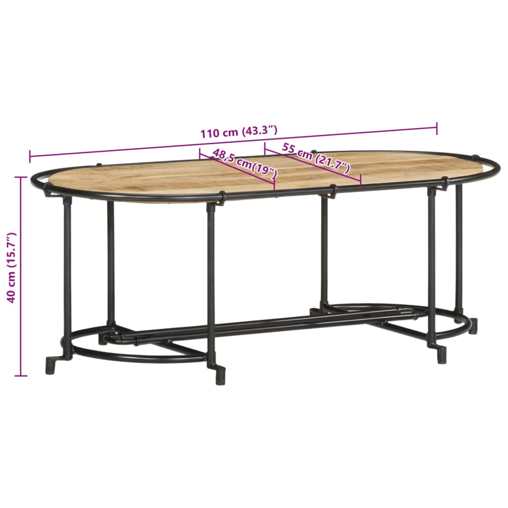 vidaXL Coffee Table 110x55x40 cm Solid Wood Rough Mango