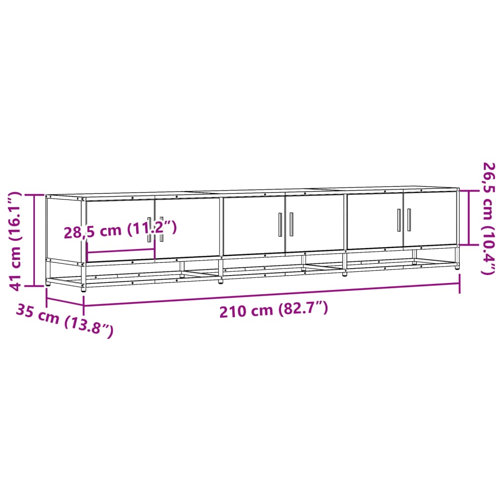 vidaXL TV Cabinet Grey Sonoma 210x35x41 cm Engineered Wood