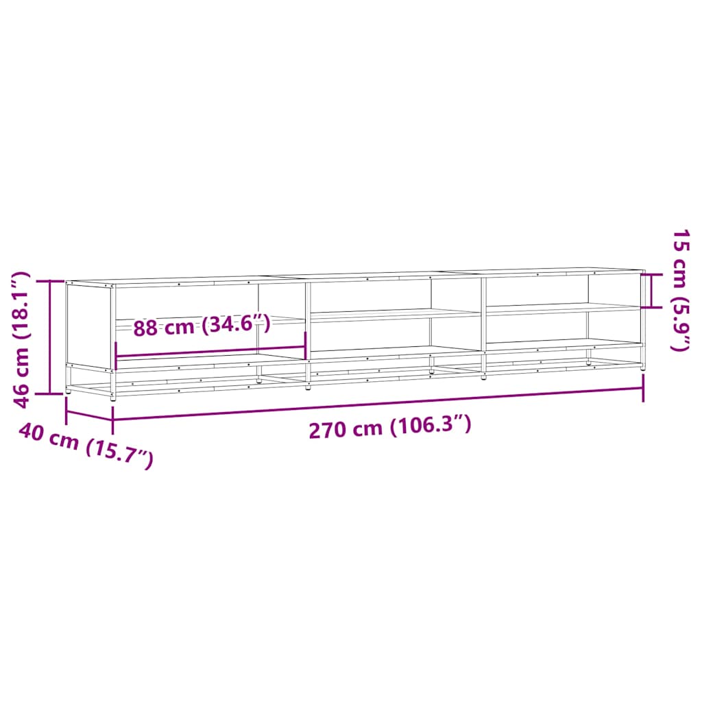 vidaXL TV Cabinet Grey Sonoma 270x40x46 cm Engineered Wood
