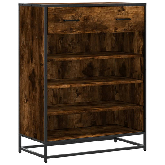 vidaXL Shoe Cabinet Smoked Oak 75x38x97.5 cm Engineered Wood and Metal