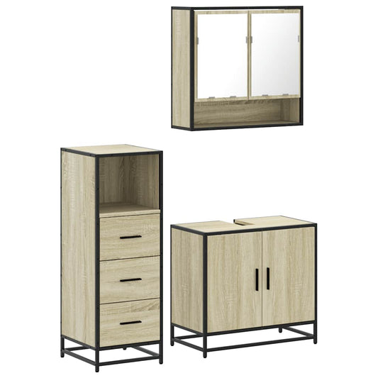 vidaXL 3 Piece Bathroom Furniture Set Sonoma Oak Engineered Wood