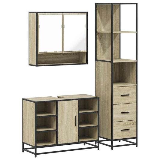 vidaXL 3 Piece Bathroom Furniture Set Sonoma Oak Engineered Wood