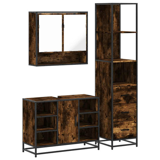 vidaXL 3 Piece Bathroom Furniture Set Smoked Oak Engineered Wood