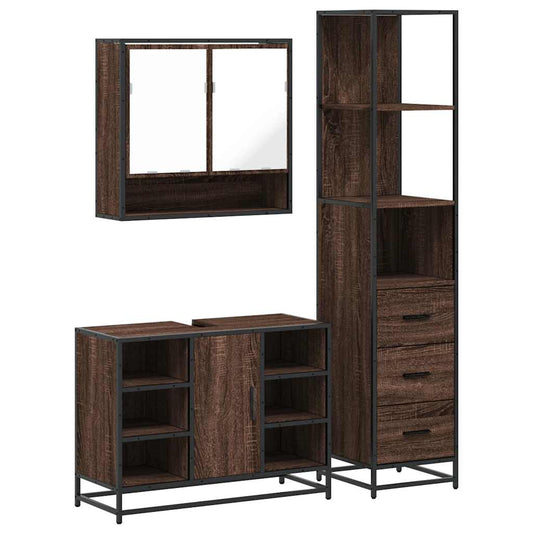 vidaXL 3 Piece Bathroom Furniture Set Brown Oak Engineered Wood