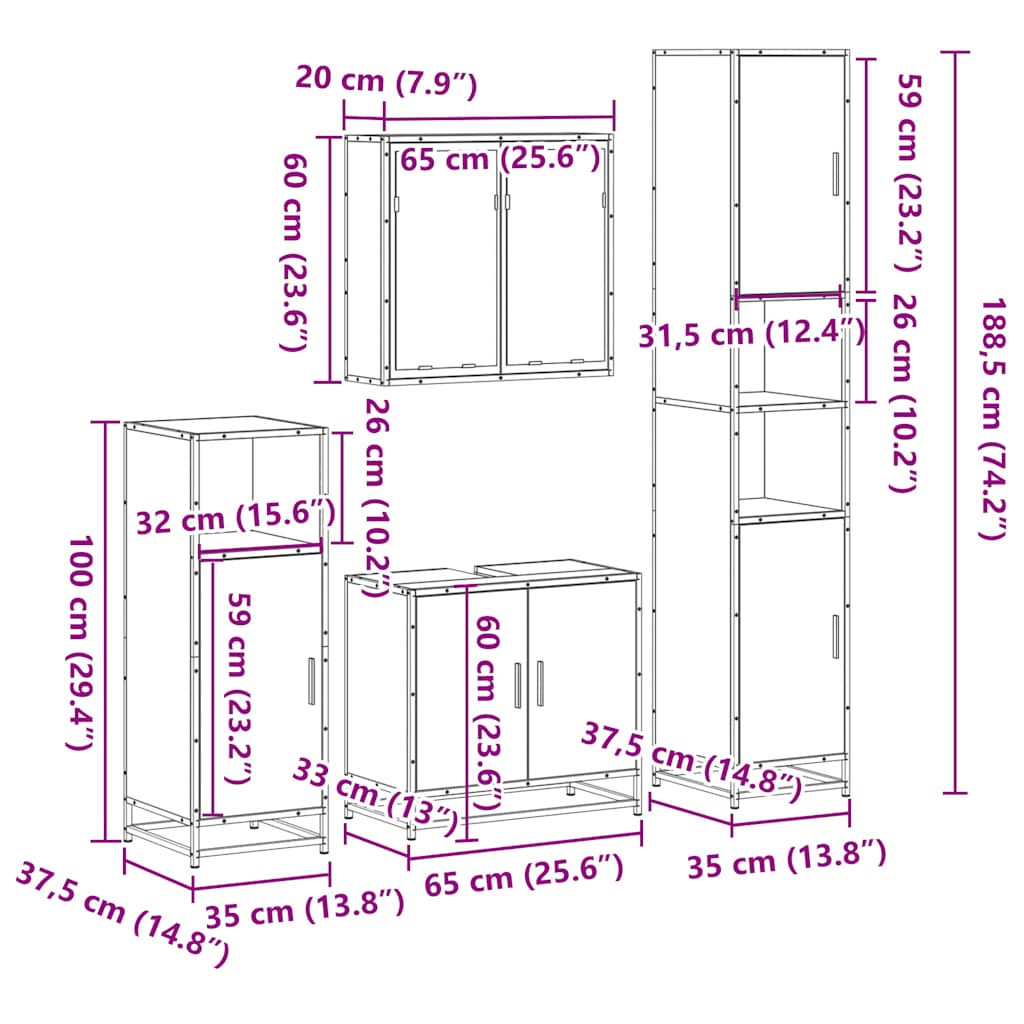 vidaXL 4 Piece Bathroom Furniture Set Sonoma Oak Engineered Wood