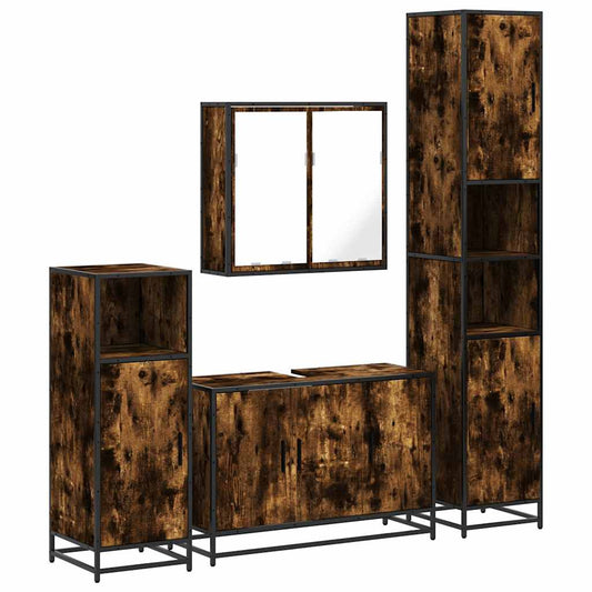 vidaXL 4 Piece Bathroom Furniture Set Smoked Oak Engineered Wood