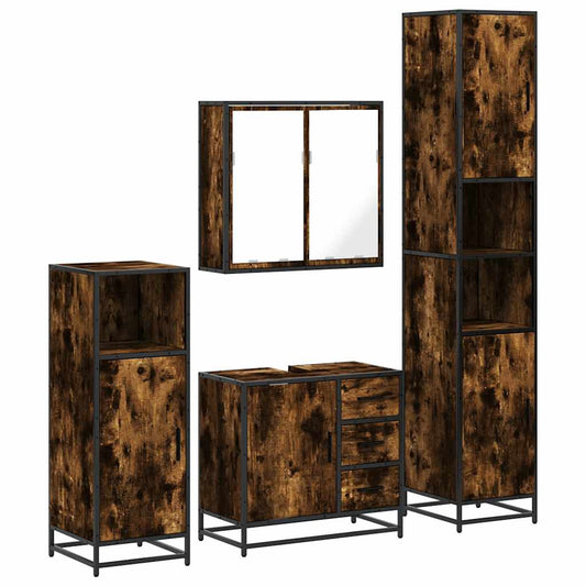 vidaXL 4 Piece Bathroom Furniture Set Smoked Oak Engineered Wood