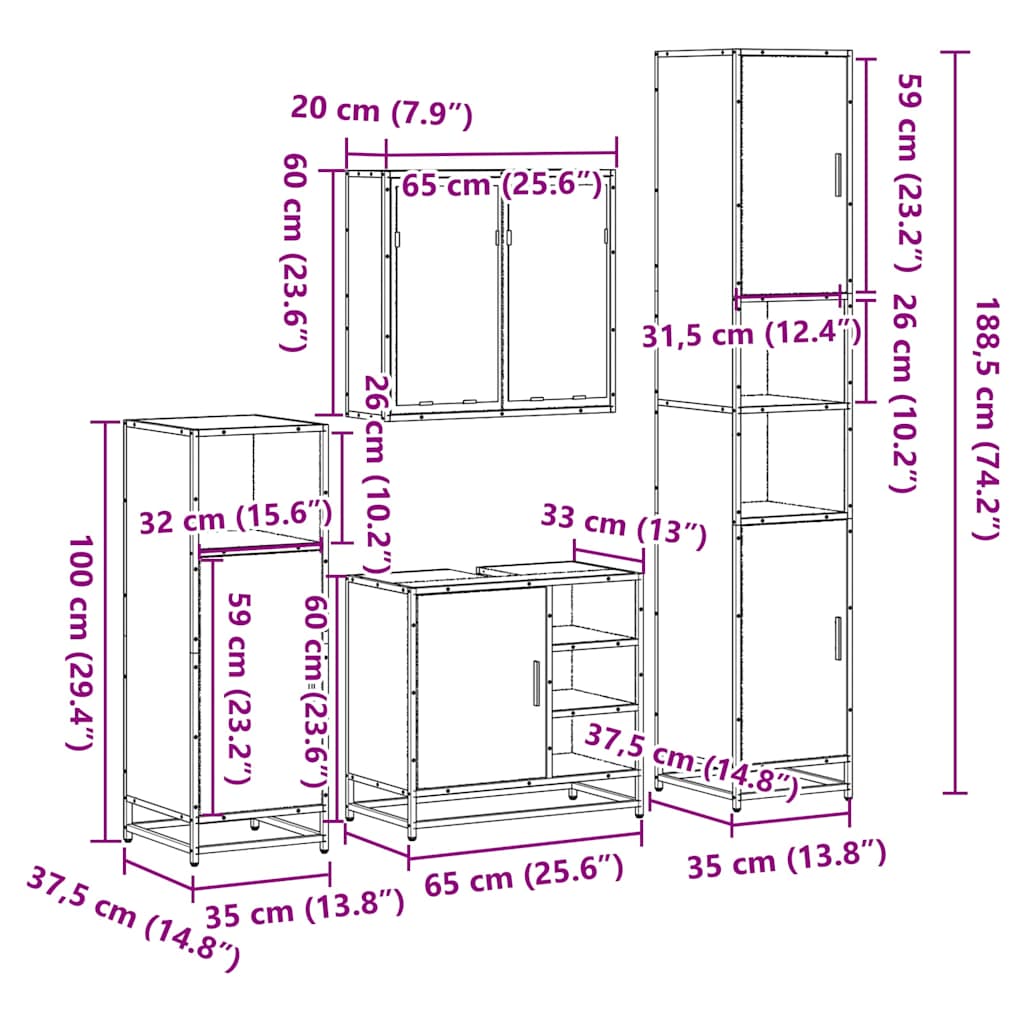 vidaXL 4 Piece Bathroom Furniture Set Sonoma Oak Engineered Wood
