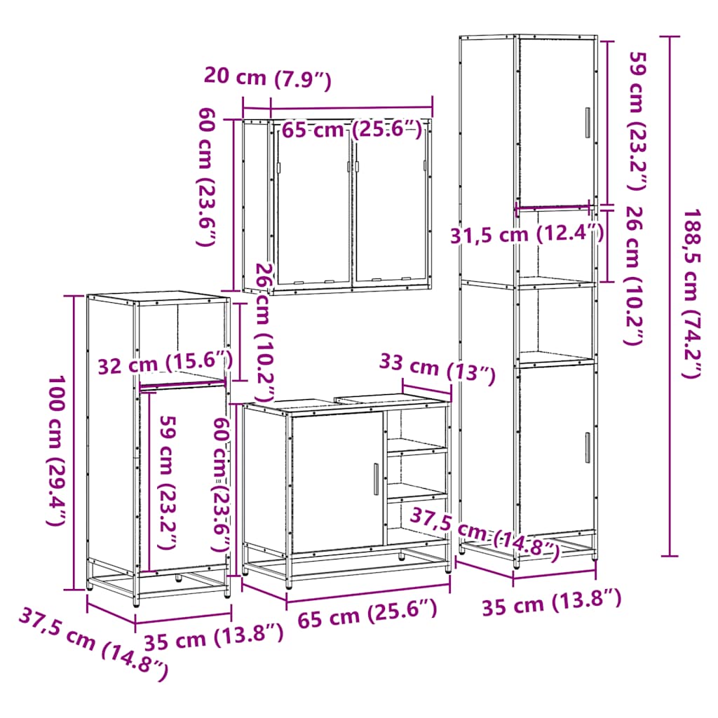 vidaXL 4 Piece Bathroom Furniture Set Smoked Oak Engineered Wood