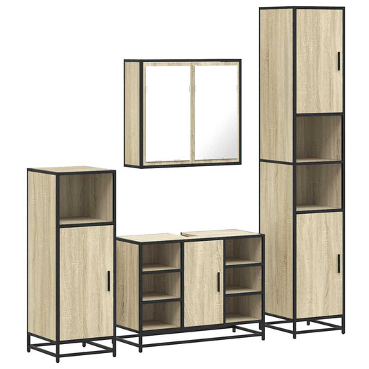 vidaXL 4 Piece Bathroom Furniture Set Sonoma Oak Engineered Wood