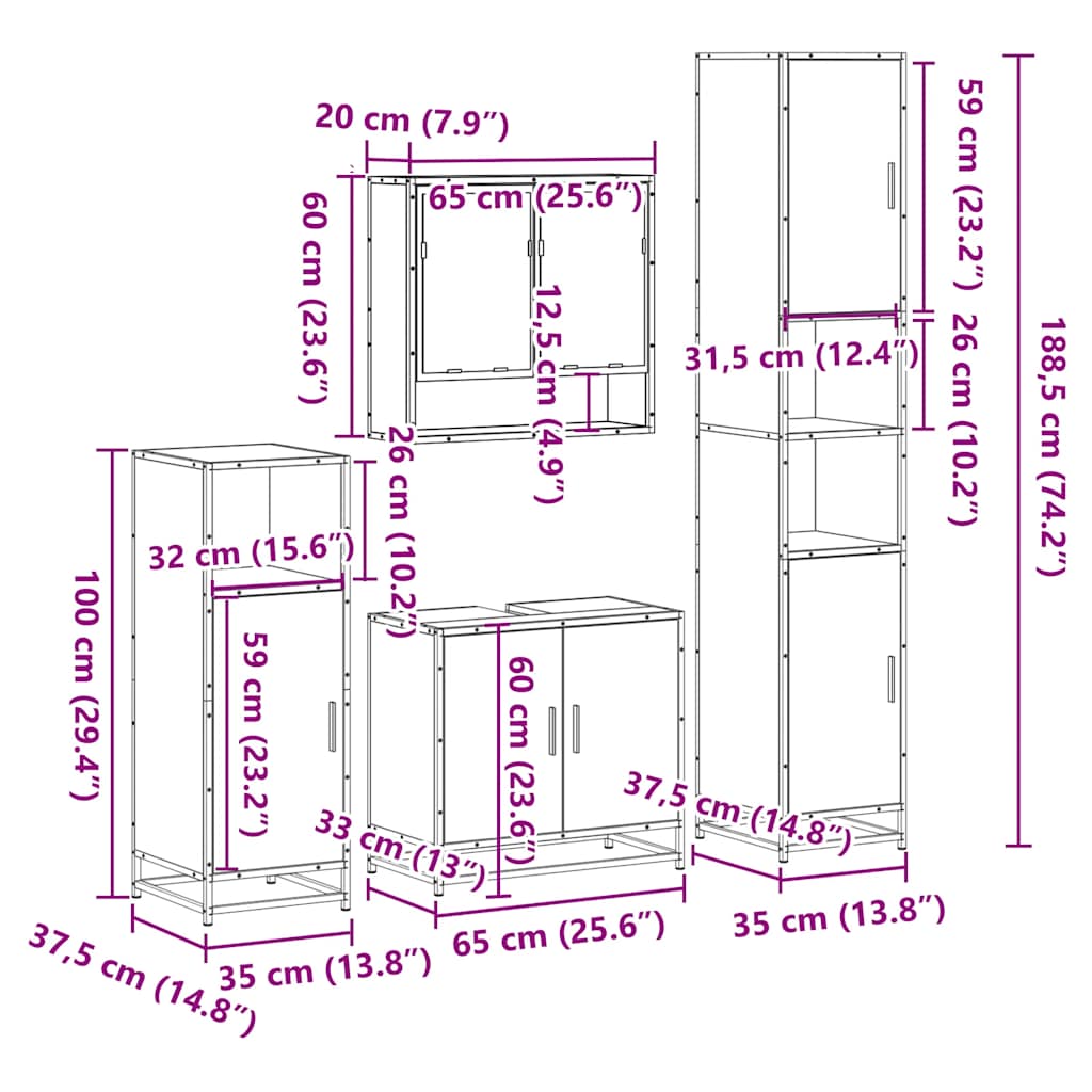 vidaXL 4 Piece Bathroom Furniture Set Sonoma Oak Engineered Wood