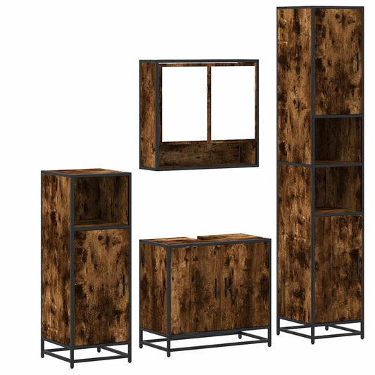 vidaXL 4 Piece Bathroom Furniture Set Smoked Oak Engineered Wood
