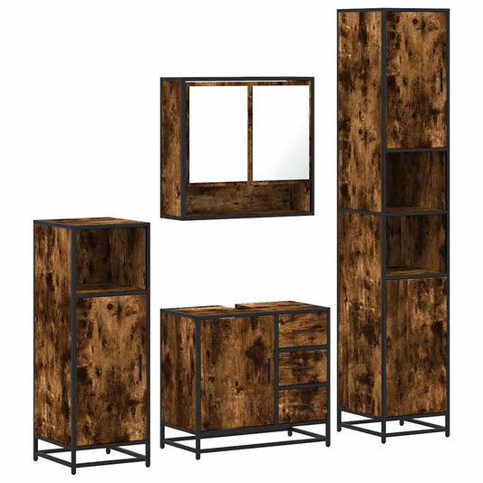 vidaXL 4 Piece Bathroom Furniture Set Smoked Oak Engineered Wood