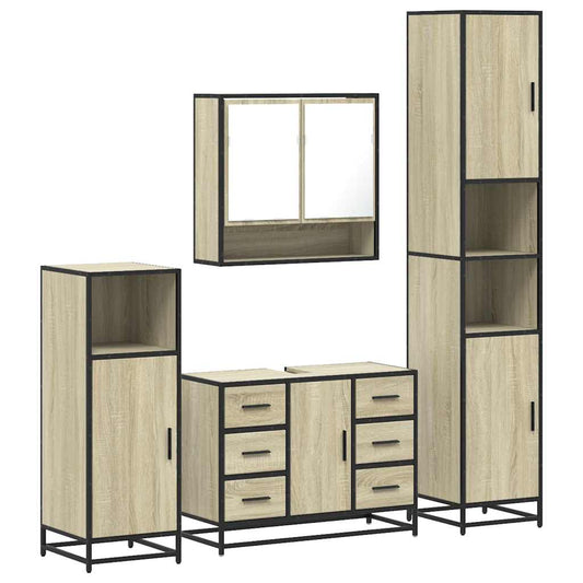 vidaXL 4 Piece Bathroom Furniture Set Sonoma Oak Engineered Wood