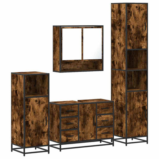 vidaXL 4 Piece Bathroom Furniture Set Smoked Oak Engineered Wood