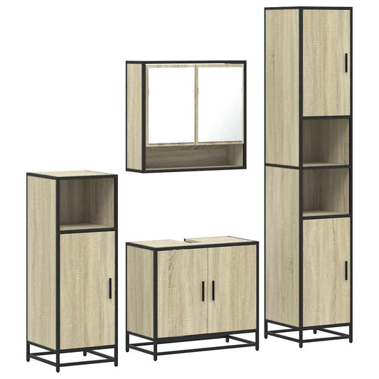 vidaXL 4 Piece Bathroom Furniture Set Sonoma Oak Engineered Wood
