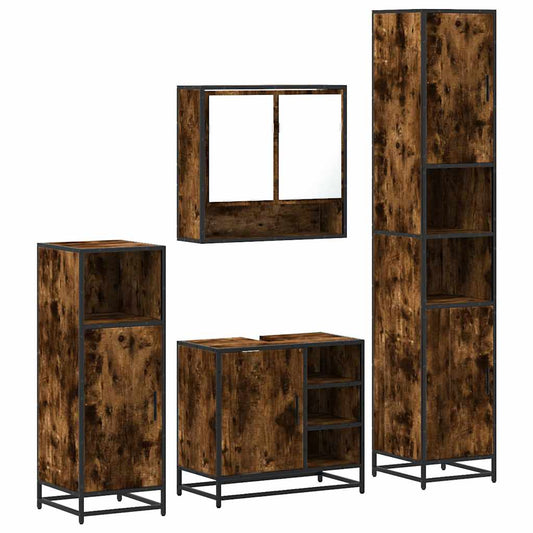 vidaXL 4 Piece Bathroom Furniture Set Smoked Oak Engineered Wood