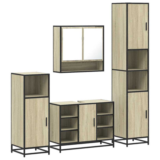vidaXL 4 Piece Bathroom Furniture Set Sonoma Oak Engineered Wood