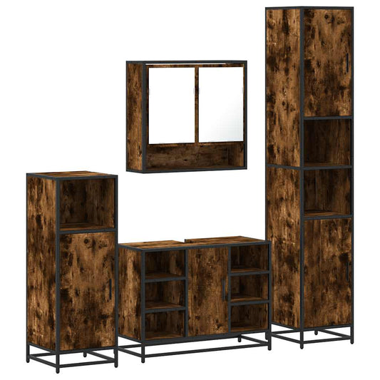 vidaXL 4 Piece Bathroom Furniture Set Smoked Oak Engineered Wood