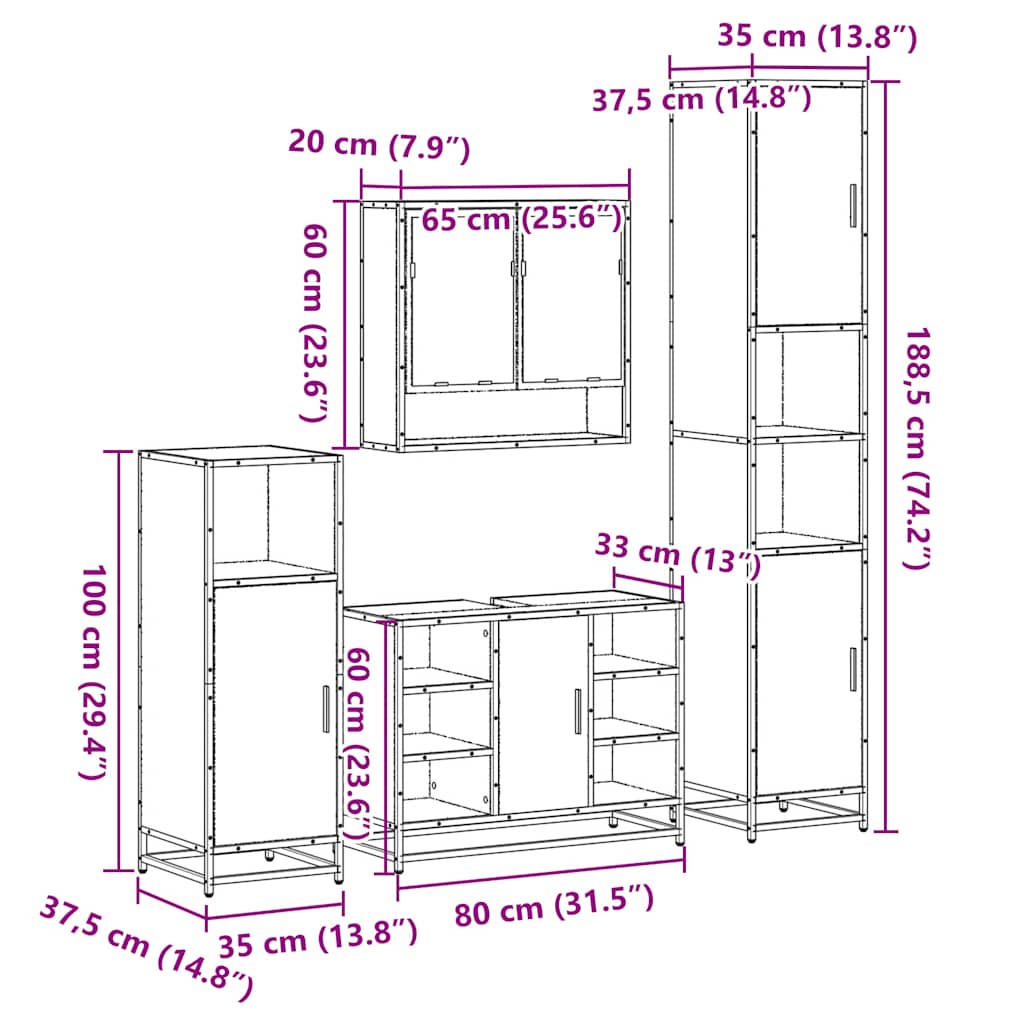 vidaXL 4 Piece Bathroom Furniture Set Smoked Oak Engineered Wood
