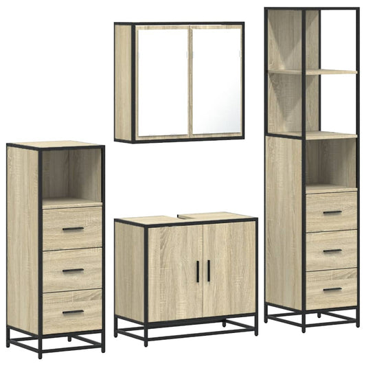 vidaXL 4 Piece Bathroom Furniture Set Sonoma Oak Engineered Wood