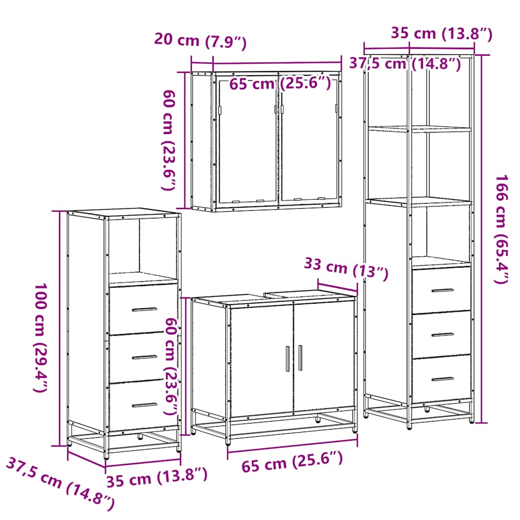 vidaXL 4 Piece Bathroom Furniture Set Sonoma Oak Engineered Wood