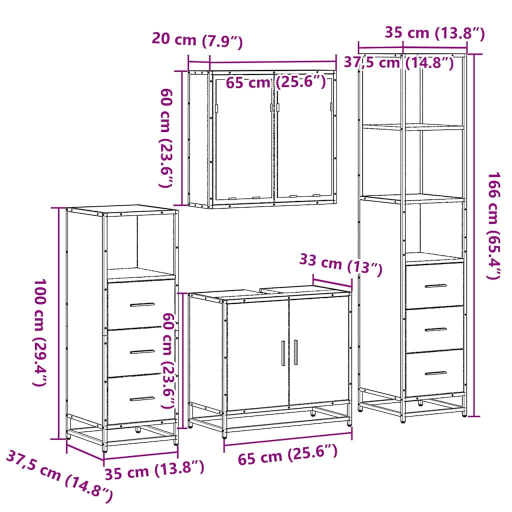 vidaXL 4 Piece Bathroom Furniture Set Smoked Oak Engineered Wood