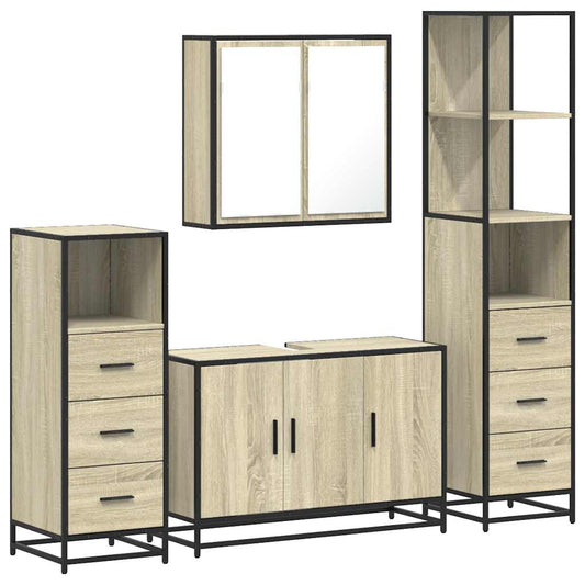 vidaXL 4 Piece Bathroom Furniture Set Sonoma Oak Engineered Wood