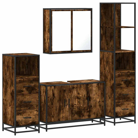 vidaXL 4 Piece Bathroom Furniture Set Smoked Oak Engineered Wood