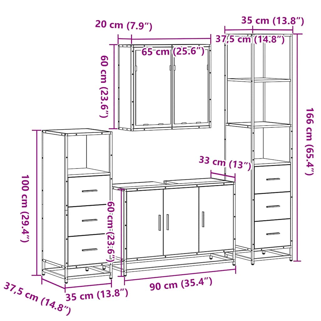 vidaXL 4 Piece Bathroom Furniture Set Smoked Oak Engineered Wood