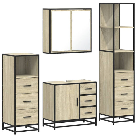 vidaXL 4 Piece Bathroom Furniture Set Sonoma Oak Engineered Wood